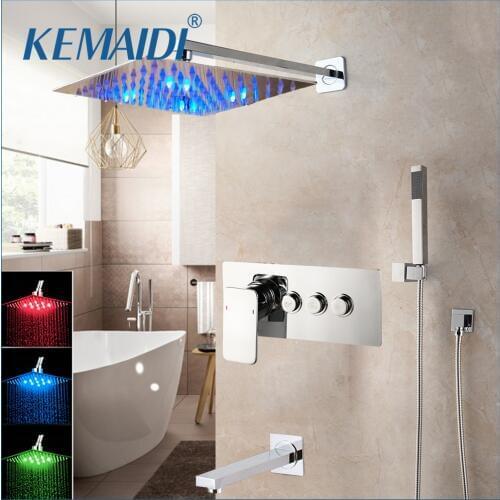 KEMAIDI Solid Brass LED Shower Mixer Bathroom Bathtub Taps Bathroom Shower Faucet 3-Functions Digital Shower Faucets Set