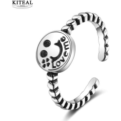 KITEAL Hot 2020 silver plated size Resizeable Perfume women wedding ring Smiley face and love ring men charms