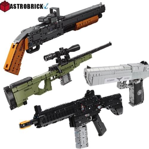 Military Series Gun Building Blocks Sniper Rifle Shotgun Pistol Bricks Can Fire Bullets Set AWM Model Toys For Kid Birthday Gift