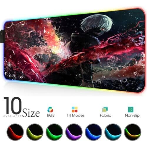 Tokyo Ghoul Slipmat Rgb Mouse Pad Carpet Anime with Backlight Gamer Mat Gloway MousePad Led Mat for Computer Gaming Pad Desktops