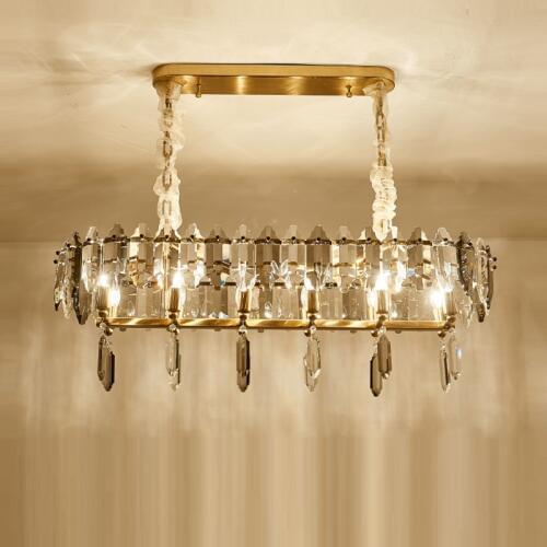 FUMAT Gold Frame Gray Crystal Pendent Lamps For Dinning Living Room Modern LED Chandeliers Hanging Light Fixture Home Decoration