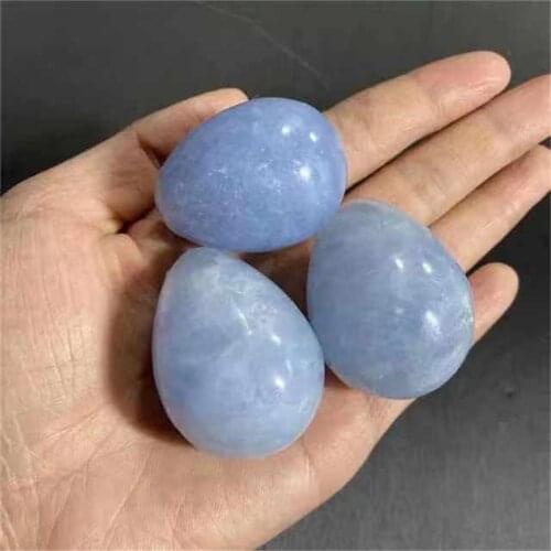 MOKAGY 1pc 40MM-50MM Natural Rock Quart Polished Blue Celestite Crystal Crafts Yoni Egg