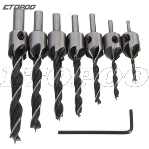 7+1 Three-pointed Countersink Drill Bit Set Mortising Chisel Hexagonal Handle Wrench Woodworking tools