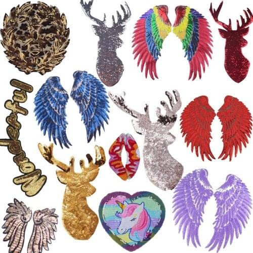 Sequin Patch Sew On Patches On Clothes Wing Patches For T-shirt Dress Clothing Stickers Cartoon Angel Wings Applique Patch