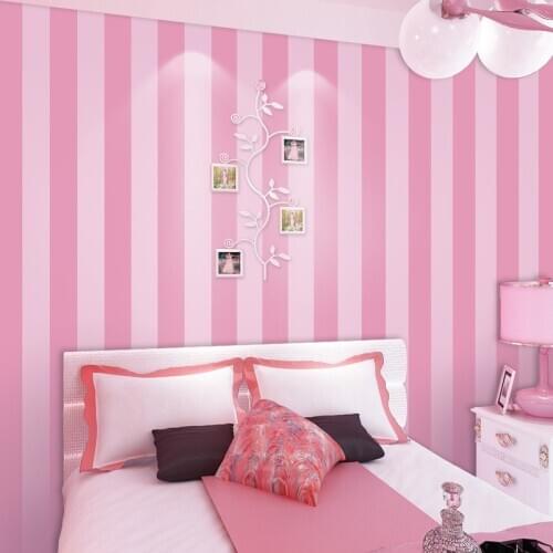 For Childrens Room Bedroom Wallpaper Princess Kids Room Living Room Modern Korean Style Pink Striped Wall Papers Home Decor 10m