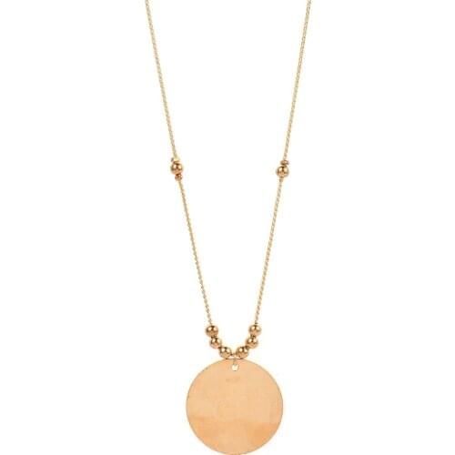 Trendy Geometric Disc Round Pendant With Ball Beads Charm Necklace Long Chain Necklace Jewelry For Women Girls XL287