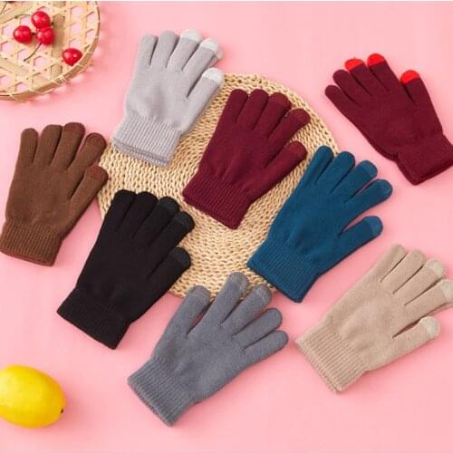 Thicken Warm Knitted Stretch Gloves Womens Winter Touch Screen Gloves Full Finger Outdoor Skiing Gloves