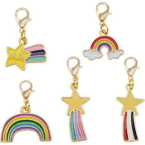 5pcs Mixed Rainbow Enamel Charms with Lobster Clasp Colorful Pendant For Women Jewelry Keychain Bag Hanging Decor Accessories