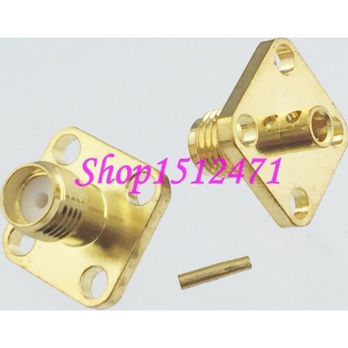 Connector SMA female jack 4-holes 12.7mm flange solder RG405 0.086" Cable RF coaxial