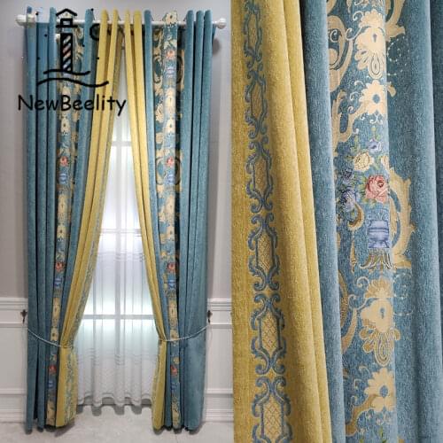 Thick Chenille Curtains Drapes Modern Sample European Style Seamless Stitching Curtain for Living Room Bedroom High Shading