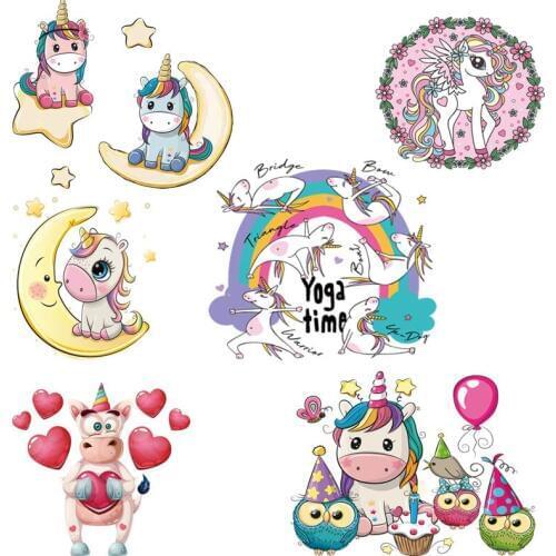 Cute Unicorn Patch Iron On Transfers For Clothing Cartoon Patch Thermo Stickers On Clothes Boy Girl DIY Patches T-Shirts Heat Tr