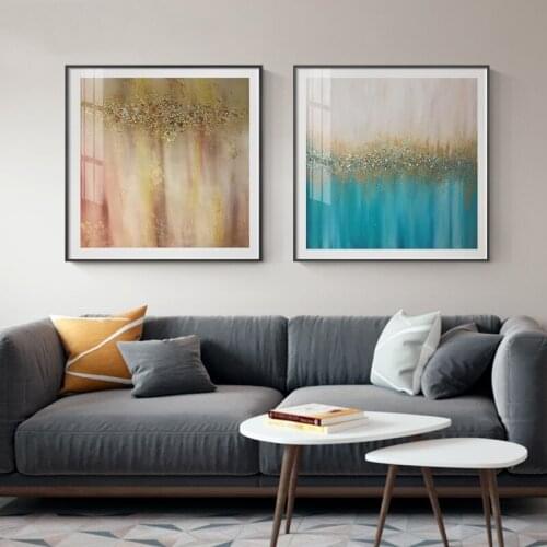 Nordic Watercolor Abstract Wall Art Poster Print Golden Pink Blue Canvas Painting Nordic Decor Picture Modern Living Room Decor
