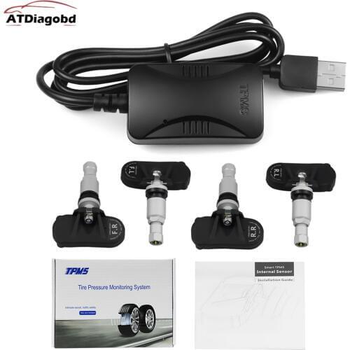 USB Android TPMS Car Tire Pressure Monitor with 4 External Sensors 116 psi Monitoring Alarm System 5V Wireless Transmission TPMS