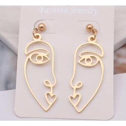 European & American Personality Exaggerated Abstract Face Silhouette Earrings Hollow Face Earrings for Women Wholesale Jewelry