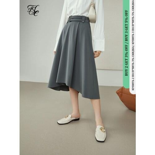 FANSILANEN Skirts For Women Womens Gray High Waist Skirt Waist Design Skirt Mid-length Irregular Umbrella Skirt A-line Skirts
