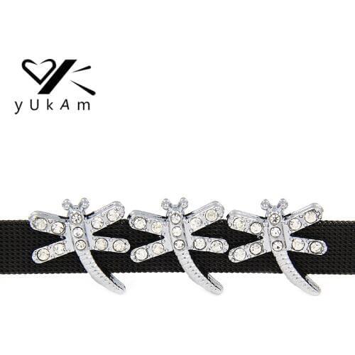 YUKAM Sliders Jewelry Crystal Rhinestone Dragonfly Slide Charms Keepers for Stainless Steel Mesh Bracelet DIY Accessories Making