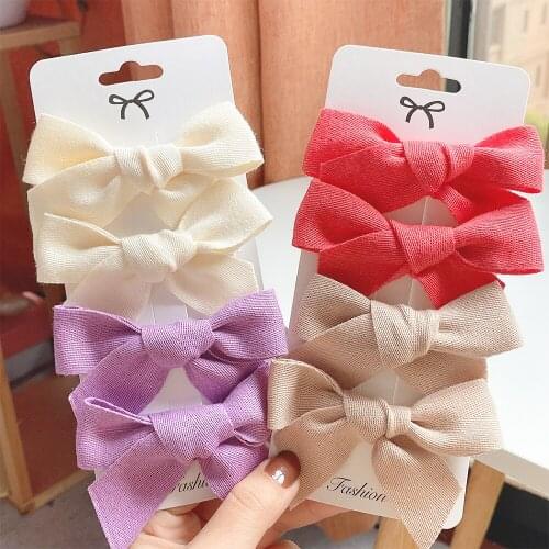 4Pcs/Set Lovely Nylon Solid Color Bowknot Hair Clip For Kids Girls Handmade Hairpins Barrettes Children Headwear Hair Accessorie