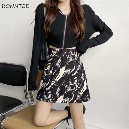 Skirts Women Large Size Tie-dye Printed Casual Mini Empire Harajuku Zipper Classic Designer All-match Trendy Ulzzang Leisure