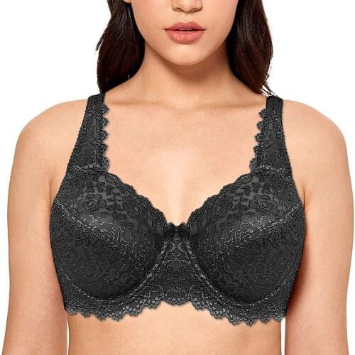 Full Coverage Underwire Unlined Plus Size Bra Floral Lace Bras for Women 40 42 44 46 48 50 C D DD E F G H I