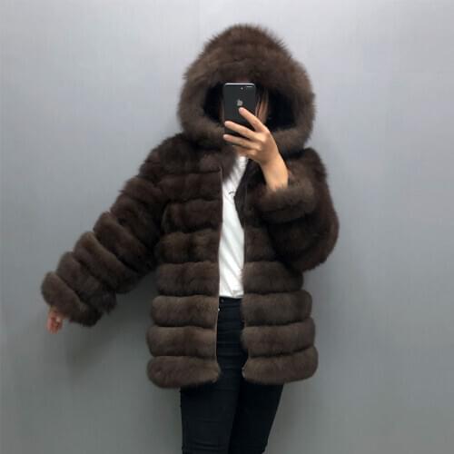 Real fox fur coat winter thick warm coat removable sleeves natural fur fashion winter warm hooded jacket