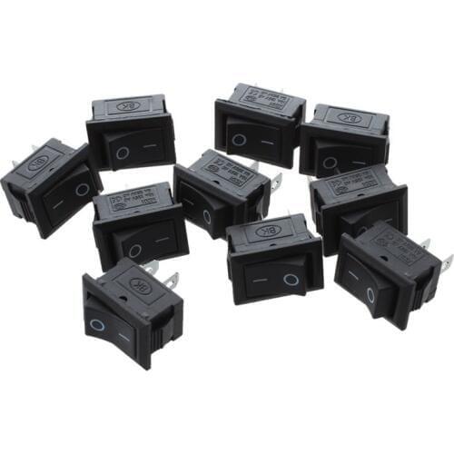 10 Pcs SPST Mini Black 2 Pin Rocker Switch AC 125V 10A 250V 6A