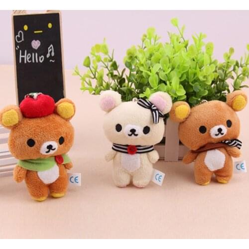 12CM Kawaii Standing Lover Bear Plush Stuffed Baby Toy Soft Figure Doll Key Chain Design Pendant Charm Toy Plushie Decora