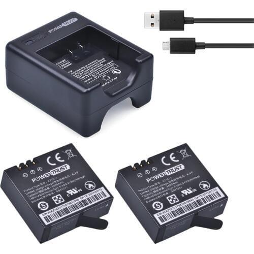 PowerTrust 2Pcs AZ16-1 AZ16 Xiaomi Yi 4K II Batteries + USB Dual Charger For XiaoYi 4K 2 Action Camera Battery