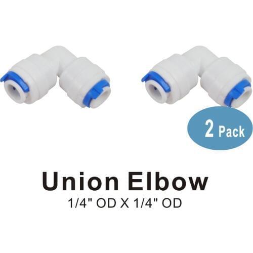 2 PACK OF Quick Connectors 1/4" Union Elbow Fitting Connection for Water Filters and RO Reverse Osmosis Systems