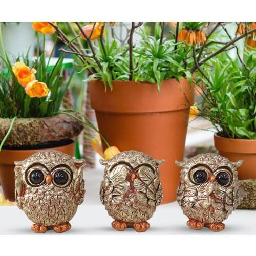 3PC Cute Owls Animal Resin Miniatures Figurine Craft Bonsai Pots Home Fairy Garden Ornament Decoration S/L Size