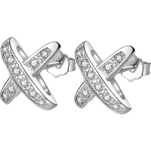 925 sterling silver Cubic zircon Initial Letter X Earrings for Women,Fashion Alphabet Lady Stud Earrings rhinestones Jewelry