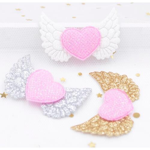 50*32mm Glitter Powders Angel Wing Stick-on Heart Appliques Cupid Wing Fairy Wing for DIY Clothes Hat Headwear Decor Patches G00