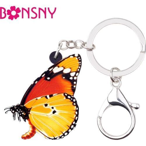 Bonsny Acrylic Bright Orange Butterfly Insect Key Chains Keychains Rings Fashion Jewelry For Women Girls Handbag Purse Charms