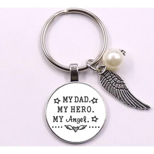 My Dad My Hero My Angle Glass pendant Keychain Miss Memory Father Gift Keyring Angel Wings Key Chains