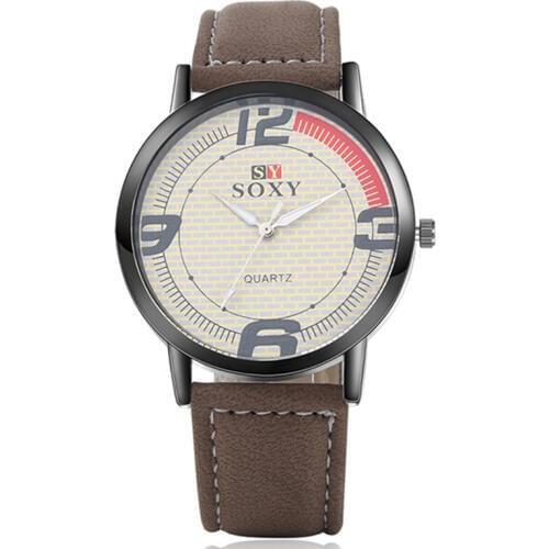 Soxy Watch New Design Wall Dial Leather Watch Men Fashion Casual Sports Quartz Wristwatch Hombre relojes women masculine saati