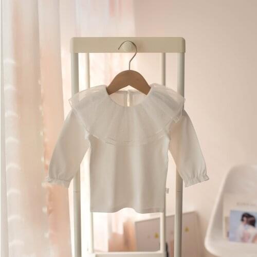 Childrens Clothing 2021 Autumn New Arrival Baby Top Basic Shirt 100% Cotton Girls Blouse Long-Sleeve Mesh Collar T-Shirt Tops