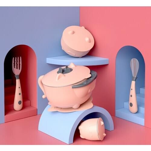 Baby Tableware Set Stainless Steel Cute Cartoon Thermal Dishes Kid Hot Water Insulation Bowl Children Feeding Dinnerware