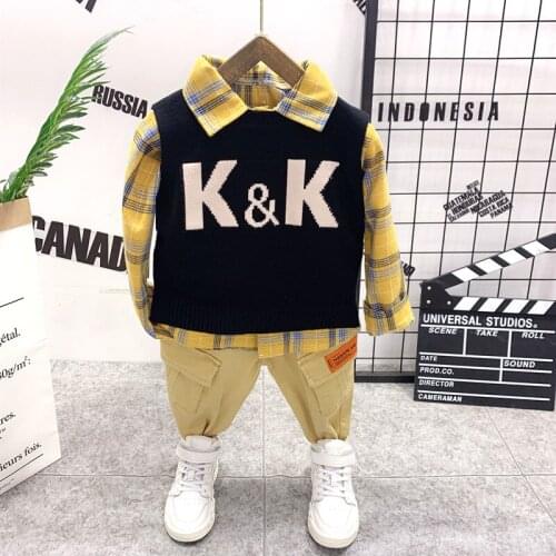 Infant Clothing For Baby Girls Clothes Set 2021 Autumn Winter Baby Boys Clothes Knit Vest,Shirt and Jeans 3pcs Boy Outfits Suit