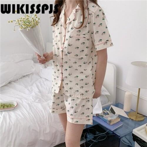 2021 Sweet Cherry Home Suit Two Piece Short Sleeve Lovely Student Pajamas Bedroom Set Lounge Wear Pajamas for Teen Girls