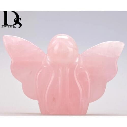 DS 120mm DS Natural Rose Quartz Clear Quartz Angel Figurines Healing Crystal Carved Angel Statue Lucky Christmas Home Decoration