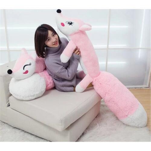 Fancytrader one piece anime fox plush toy giant stuffed cartoon fox doll with long tail pink 63inch 160cm gift for children