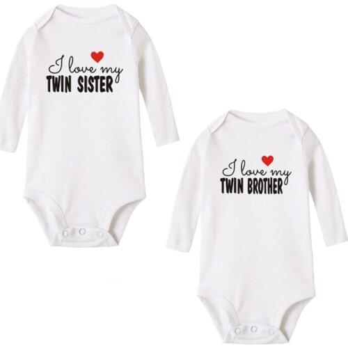 I Love My Twin Brother Twin Sister Newborn Baby Boys Girls Body Cotton Cute Baby Twins Long Sleeve Body Suits