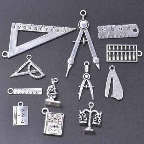 Measuring Tools Charm 12pcs Mixed Abacus Ruler Pendant Charms For Jewelry Making DIY Accessories Compass Handmade Necklace Alloy
