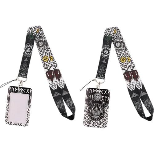 J2962 Vintage Viking Symbol Necklack Lanyard Key Gym Strap Multifunction Mobile Phone With Card Holder Cover