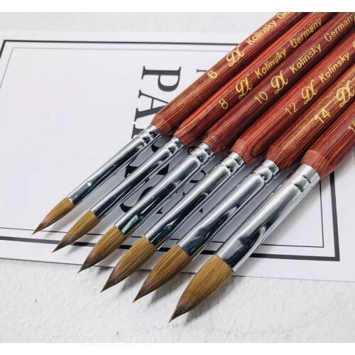Wholesale 100% kolinsky D Nail Brush Mink Crystal Pen Pure Kolinsky Hair Acrylic Round Nail Brush Size 4/6/8/10/12/14