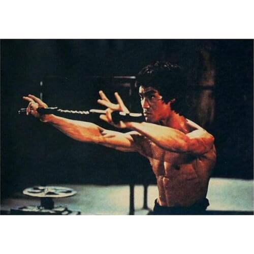 Chinese Kung Fu Star Bruce Lee Retro Poster Kraft Paper Wall Stickers Column Cafe Decoration Canvas Painting Room Decoration