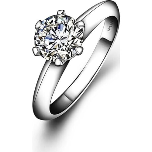 Classic style design six prongs solid 18k white gold moissanite solitaire ring for engagement