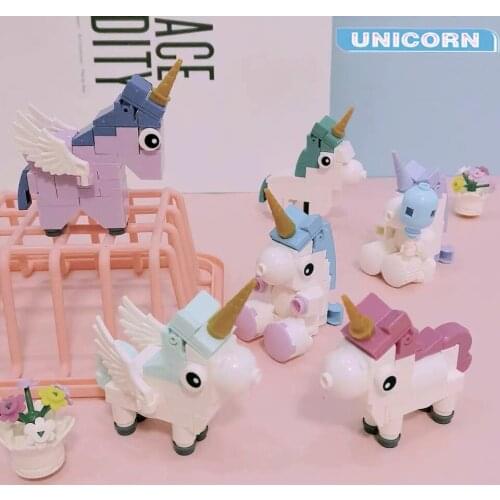 Cartoon Unicorn Building Blocks Suit Creative Animal Horse Bricks 3D Medel Assemble Toy For Children Birthday Gift Home Decor