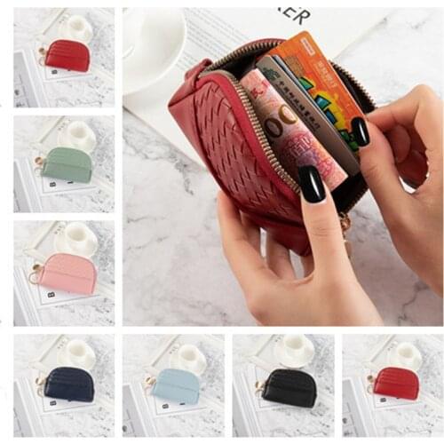 Sheepskin Handmade Weave Wallet Zipper Card Pack Women MiNi Coin Purse Genuine Leather ID Holders Women Wallets