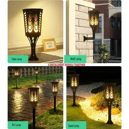 HQ OL1 Table/Wall/Pin/Stand Lamp 4Models Waterproof Solar LED Flame Effect Lamp Light Outdoor Decoration Garden Lamp Light