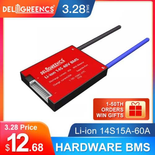 Deligreen 48V BMS 14S 15A 20A 30A 40A 50A 60A 48V PCB for 3.7V lithium battery pack 18650 Li-ion LiNCM Scooter